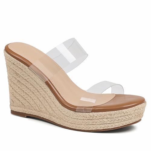 mikarka Womens Wedge Sandals | Comfortable Clear Wedges Heels for Women Open Toe Transparent Straps Platform Espadrilles for Summer Beach Vacation & Day-to-Night Resort Wear 2026 Size 7