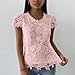 Summer Tops for Women Hollow Out Floral Lace Crochet Shirts Crew Neck Dressy Casual Short Sleeve Elegant Work Blouses Pink