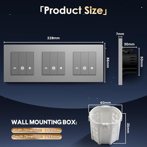 BSEED Tripel WiFi Dimmer Schalter,1 Fach 1 Weg Smart Dimmschalter,PC Rahmen,Kompatibel mit Amazon Alexa & Google Home,Lichtschalter Dimmbar f&uuml;r led lampen 240V Grau(Neutralleiter Erforderlich)
