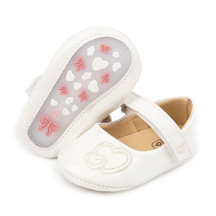 Meckior Infant Baby Girls Heart Princess Wedding Dress Mary Jane Flats Prewalker Newborn Light Rubber Sole Baby Shoes