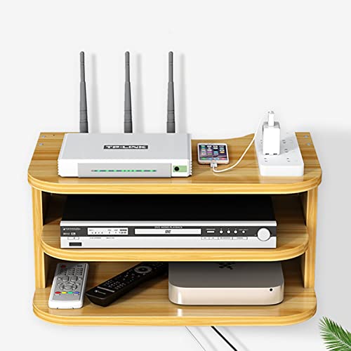 TBLOTYD Three-Layer Floating TV Shelf,Wall-Mounted Punch- Bedroom Wall Living Room Router Storage Box Rack Desktop Line Management Box Set-top Box Rack