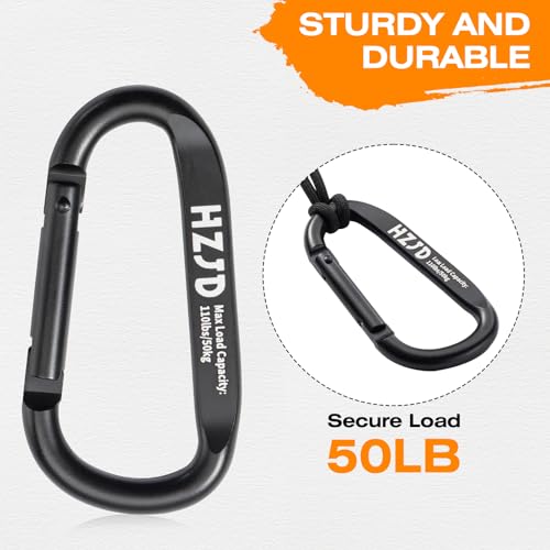 HZJD Carabiner Caribeaner Clip, 110lbs, 3\" Aluminum Heavy Duty Black(2PCS) - Thumbnail 2