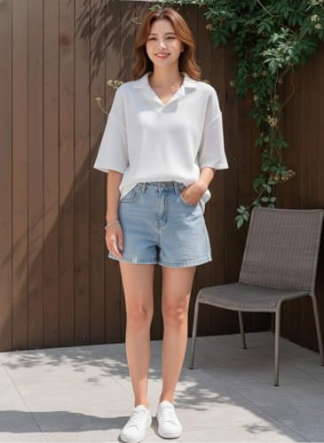 Image of Zilcon Oversized Tshirts for Women V-Neck Summer Short Sleeve Casual Loose Top