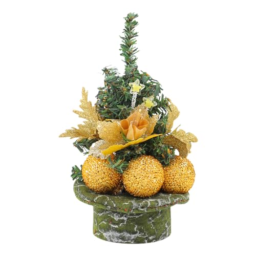 Pequeño árbol de Navidad – 8.66 pulgadas para manualidades navideñas | con bola y flor pequeño árbol de Navidad, para el lugar de trabajo, cafetería, mesita de noche, sala de estar, guardería