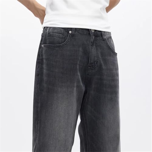 Men Wide Leg Denim Pants Stretch Baggy Loose Straight Vintage Trousers Large Size Gray Jeans2