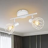 Kimjo Led Deckenstrahler 2 Flammige Deckenleuchte E14, Weiss Strahler Deckenlampe, 350° Schwenkbar Deckenspot Spotlight Lampe, Led Wandstrahler fur Wohnzimmer Schlafzimmer, Max.40W Ohne Leuchtmittel