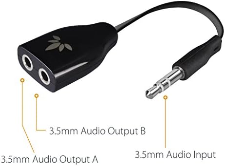 Avantree TR302 Dual Headphone Splitter, 3.5mm AUX Audio Stereo Adapter Earphone Jack, Compatible with iPhone Samsung Smartphones MP3 Players - Black
