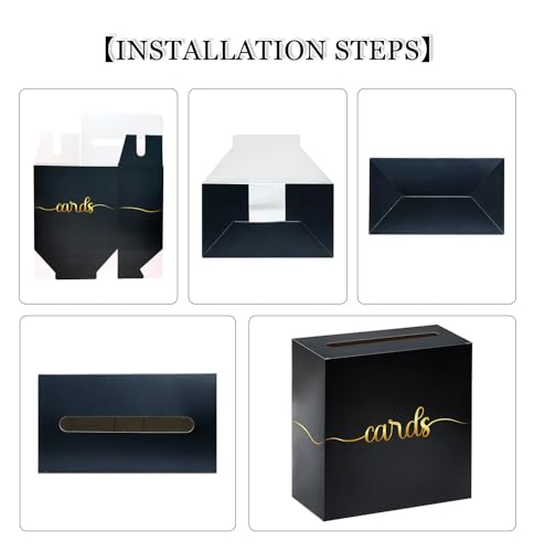 Image of SietDESEO Black and Gold Card Box for Party Gift Card Box Holder for Wedding Reception Baby Shower Birthday Decorations Raffle Ticket Box
