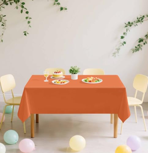 Image of SietDESEO 2 Pack Orange Plastic Tablecloth Rectangle 54 x 108 Premium Disposable Table Cloth Plastic Orange Table Cover for Wedding Baby Shower Party Decorations