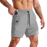 BROKIG Mens AdiArmor Gym Shorts, Lightweight Running Sports Tennis Training Short with Zip Pockets(Medium,Light Grey)