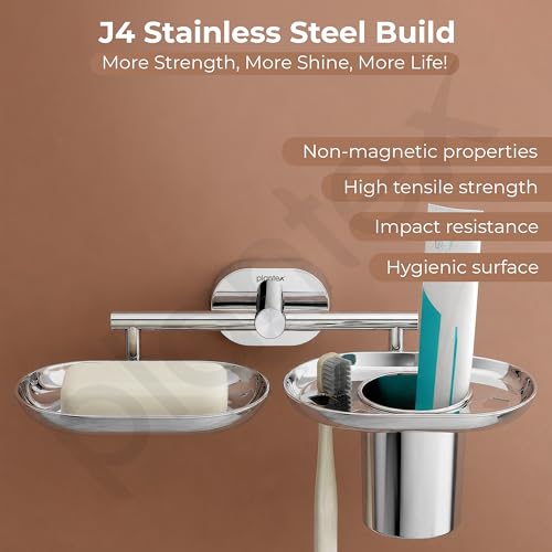 Image of Plantex J4 Stainless Steel Soap Dish with Tumbler Holder /Soap and Brush Holder for Bathrooom /2 in 1 Soap Holder with Toothbrush Holder /Bathroom Accessories (Chrome Finish) Onix