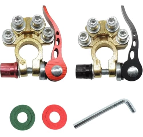 Conectores Rápidos para Terminal de Bateria Automotiva, Kit com 2 Terminais em Latão, Vermelho e Preto