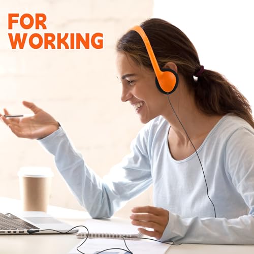 Image of Konohan 30 Pack Headphones Bulk Headphone for School Classroom Student Wired Headphones Adjustable with 3.5 mm Jack for Adults (Orange)