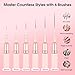 Ipencillo Nail Art Brushes, 6 Pcs Nail Liner Brushes for Nails, Nail Brushes for Nail Art Lines, Details, Edge and Plaid, Nail Art Brushes with Cap, Thin Liner Brushes Sizes 6/9/12/15/18/25 mm, Pink