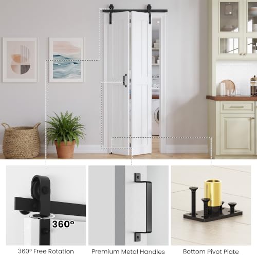COSHOMER 36'' x 84'' White Bifold Barn Door with Hardware Kit Included by COSHOMER - Image 4