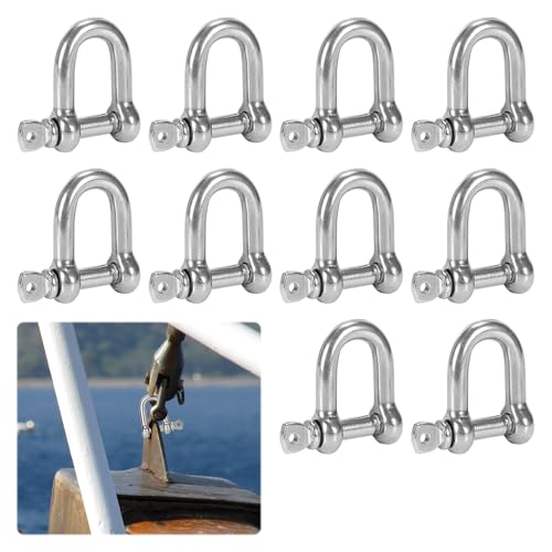 M6 D Shackles Lock, 10PCS Heavy Duty D-rings Shackle, M6 D Ring Shackles, D-link Hook Shackle for Outdoor, Sailing, Camping, Traction Hook Accessory