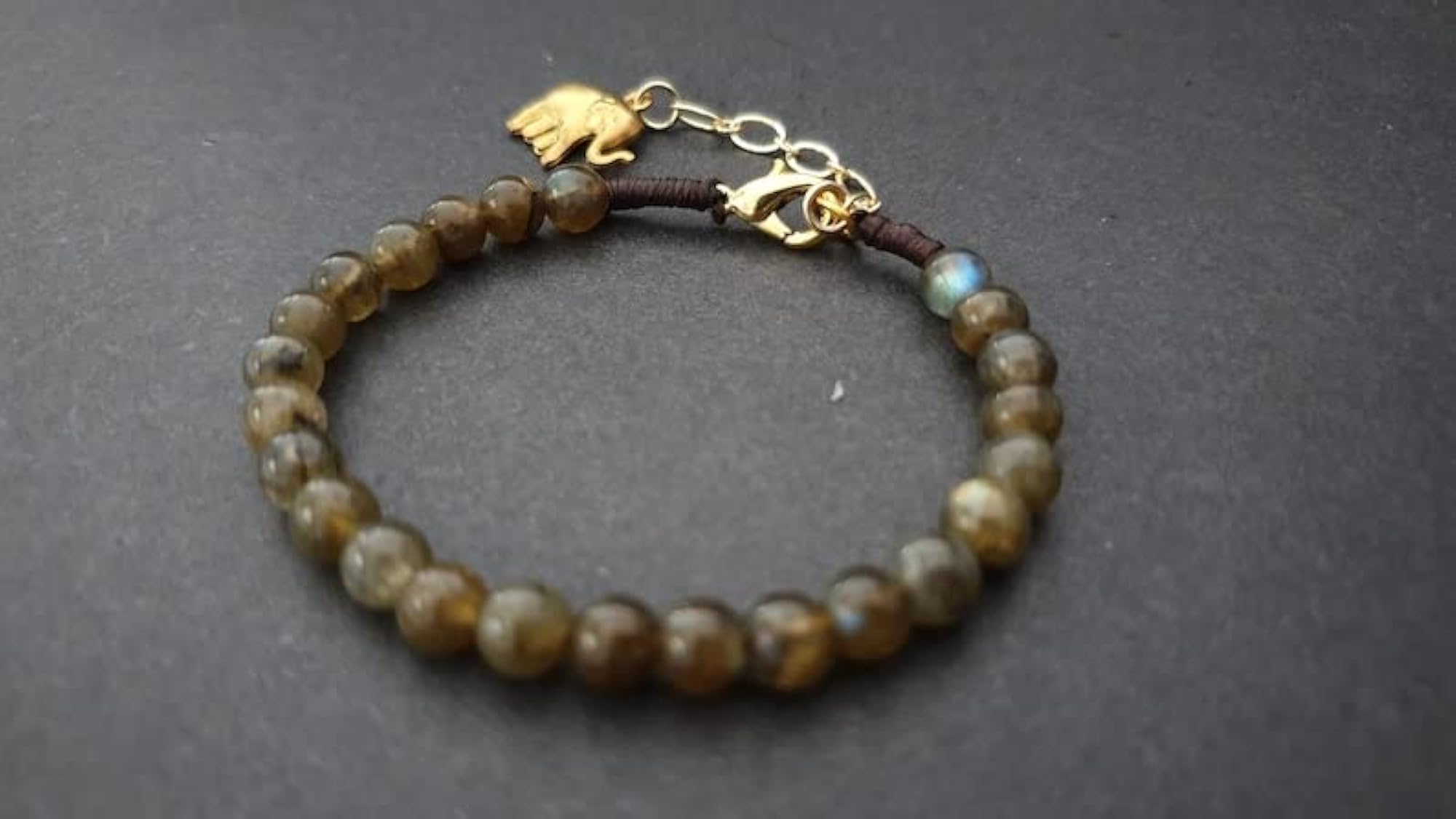 Labradorite Round Beaded Bracelet with Gold Lock, Adjustable