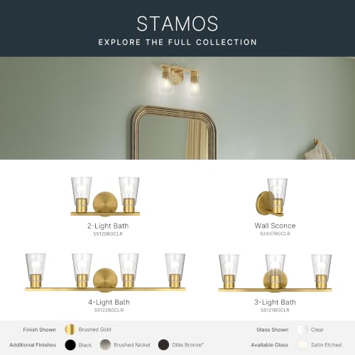 Image of Kichler Stamos 31.25 inch 4-Light Soft Modern Vanity Light with Clear Glass in Brushed Gold, (8.25 inch H x 31.2 5 inch W), 55122BGCLR