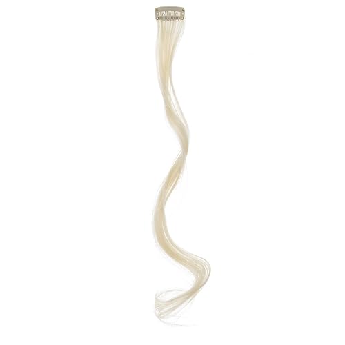 Miniatura 5 de SWACC 12 extensiones de cabello sintético con clip, de un color, rizado, ondulado, para fiesta, color rubio platinado