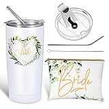 Bride Gifts Bride Tumbler Bride Makeup Bag 20 oz Stainless Steel Bride Tumbler Cup with Straw Brush Bride Cosmetic Canvas Bag for Wedding Bridal Shower Travel Engagement Bachelor Party Favors