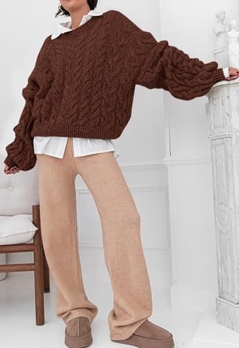 Image of PRETTYGARDEN Womens Sweaters Spring 2026 Cable Knit Long Sleeve Crewneck Oversized Sweater Chunky Pullover Loose Outfits