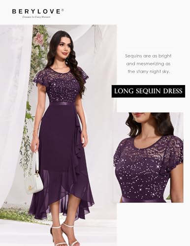 Image of BeryLove Formal Dresses for Women 2026 Wedding Guest with Slit Cocktail Elegant Lace Long Prom Dress