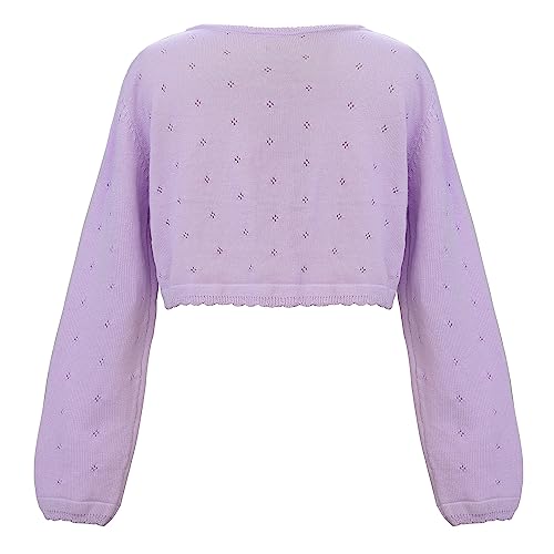Image of Girls Cardigan Knit Sweater Long Sleeve Cropped Cardigan Girls Shawl Cover up (Purple, 140)