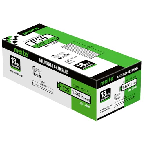 Image of meite Brad Nails 1-3 /8-Inch, 18 Gauge F35 Galvanized Brad Nail 5,000 Count for Pneumatic, Electric 18GA Brad Nailer Gun (1 Box)