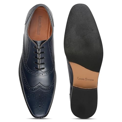 Image of LOUIS STITCH Men's Formal Lace-Up Wingtip Brogues | Handmade Italian Leather Shoes | Premium Oxford Dress Shoes for Men | Business, Wedding Sizes 6-12 |RXBG