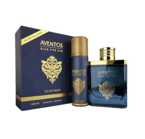 Blue for Him Eau de Parfum Gift Set, 100ml EDP with 50ml Deo Spray, 2 Piece luxary blue and gold mens parfum set