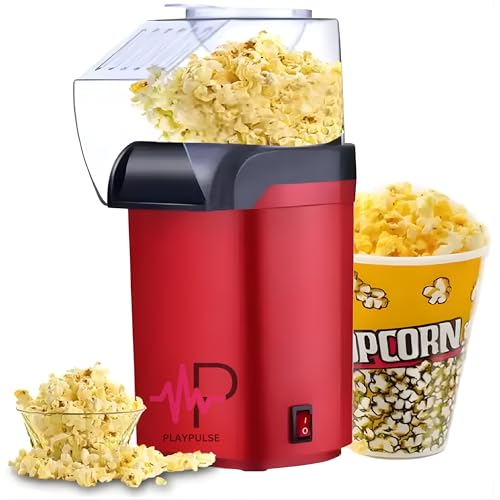 Image of Playpulse (๐๐ ๐๐๐๐ ๐๐๐๐๐๐๐๐) Electric Popcorn Popper 1200W - Oil-Free Hot Air Machine for Healthy Homemade Snacks, Kids & Adults, Ideal for Movie Nights, Kitchen, Party Entertainment-Red