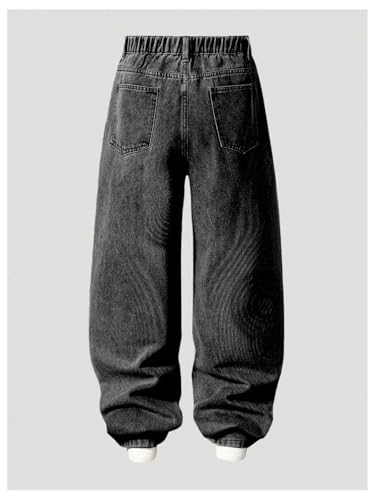 GORGLITTER Boy's Baggy Jeans Elastic Waist Loose Wide Leg Denim Pants with Pockets2