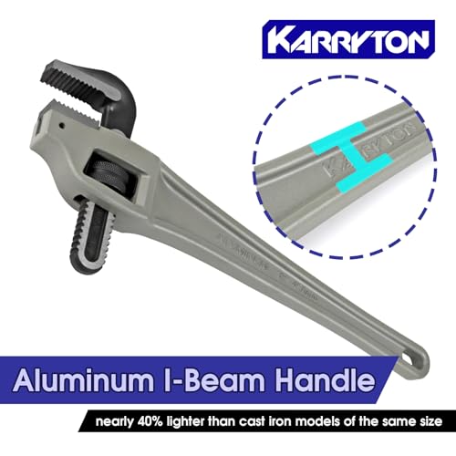 Image of 18 Inch Aluminum Offset Pipe Wrench, 3.5 inch /89mm Adjustable Jaw Capacity, Heavy Duty Plumbers Wrench with Drop Forged Steel Jaw(CR-V), Perfect Plumbing Tool Exceed GGG Standard