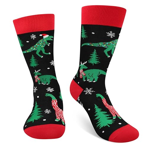 Cantustime Funny Christmas Socks for Men Women Teens Boys - Secret Santa Gifts Novelty Fun Crew Funky Cute Crazy Dinosaur Socks Christmas Funny Stocking Fillers