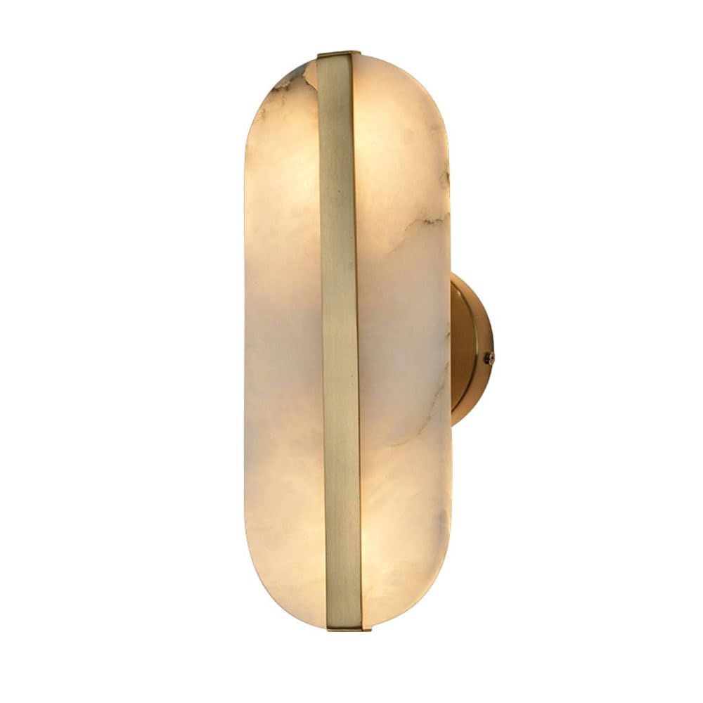 SSBHDM 11.8in Natural Alabaster Wall Light, Nordic Industrial Style G9 Screw Wall Sconce, Oval Marble Wall Lamp, Bedroom Staircase Dressing Table Decorative Lighting fixtures