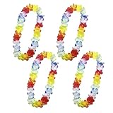 SEABABOO 4 Piezas Hawaiian Flores Guirnalda Multicolor, 115 cm Guirnalda Hawaiana Collar, Hawaianas Tropicales Fiestas Decoraciones, Collares de Flores Unisex para Playa Bodas Carnaval