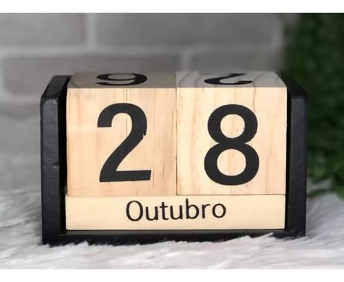Calendário Permanente em Cubo de MDF e Madeira Para Mesa e Escritorio Decoração Office Exibição de D