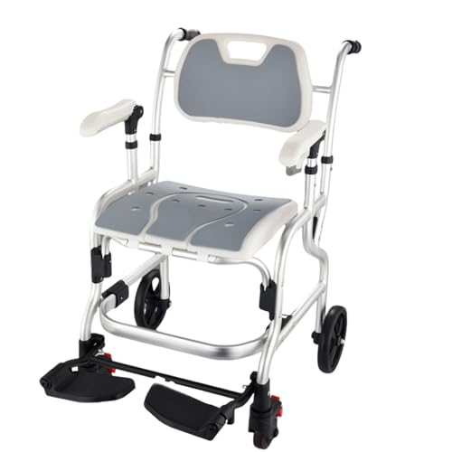 Sedia a rotelle da Doccia con 2 Ruote bloccabili, Sedia da Bagno Regolabile con braccioli e Schienale, Sedia da Toilette con Ruote, per Anziani e disabili