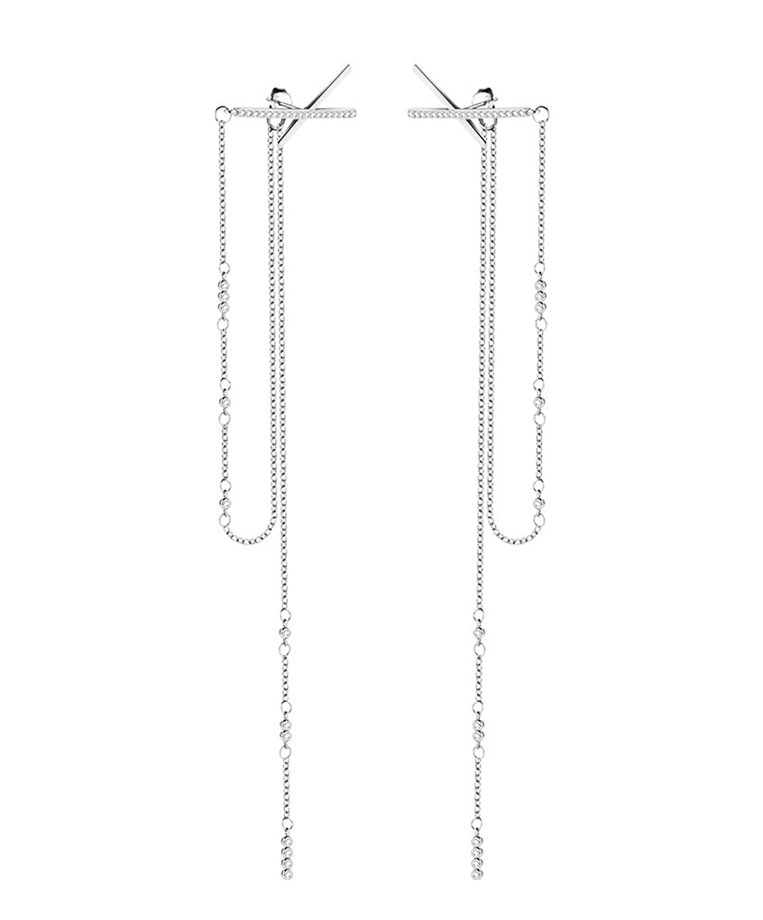 SLUYNZ 925 Argento sterling CZ Orecchini pendenti lunghi catena per donne ragazze adolescenti x orecchini lunghi nappa 5.9inch (placcato oro rosa C)