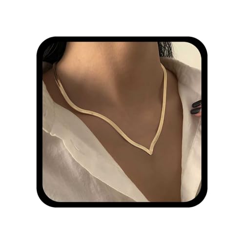Allereyae - Allereyae Boho Snake Chain Choker Necklace Flat Snake Necklace Chain Gold V Chain Necklace Snake Herringbone Necklaces V Shape Necklace Jewelry for Women - -11%
