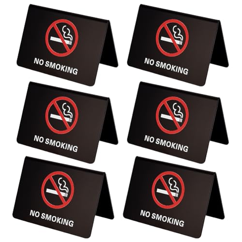 AHANDMAKER 6 cartelli per tende da tavolo con divieto di fumare, 10,2 x 6,9 cm, in acrilico nero su entrambi i lati, per vietato fumare, per ristoranti, uffici, club, bar