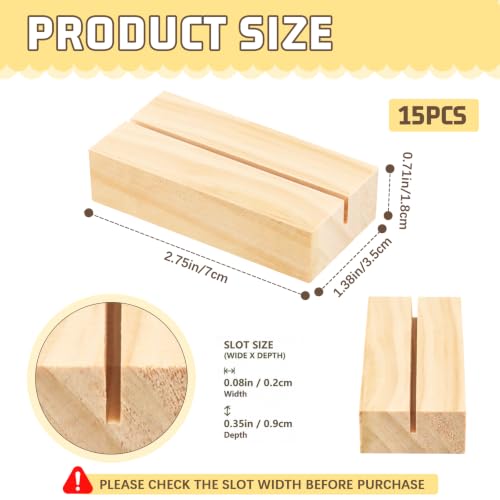 Image of 15Pcs 2.75x1.38 Inches Wood Table Number Stands, Wood Place Card Holders, Wooden Holders for Wedding, Ceremony, Birthday, Party, Home Decoration, Events (2mm Slots)