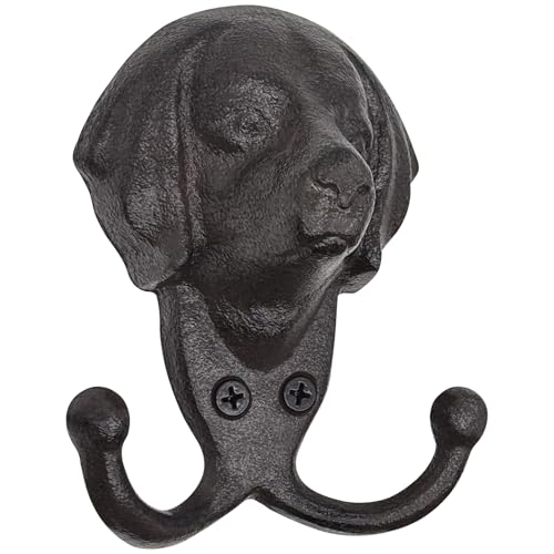 RIXIGOOD Cast Iron Wall Hooks - Rustic Dog Head Leash Holder, Wall Mount Coat Hooks, Heavy Duty Double Key Hook, Decorative Vintage Hanger for Entryway, Mudroom, Farmhouse Animal Decor 1 Pack