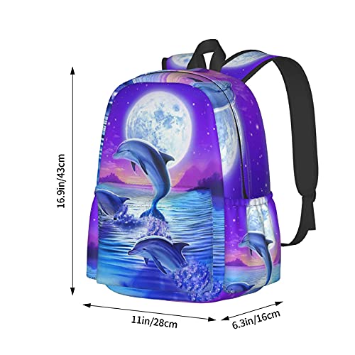 KiuLoam 17 Inch Backpack Dolphin Jumping Under Moonlight Laptop Backpack Shoulder Bag School Bookbag Casual Daypack4