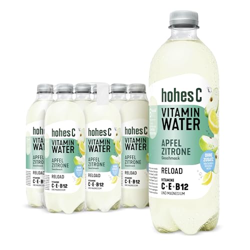 hohes C Vitamin Water Reload Apfel & Zitrone (6 x 750ml), Magnesium für die Muskeln, Vitamin C & B12 für mehr Energie + Vitamin E, nur 6kcal/100ml, ohne Zuckerzusatz & Süßungsmittel, vegan