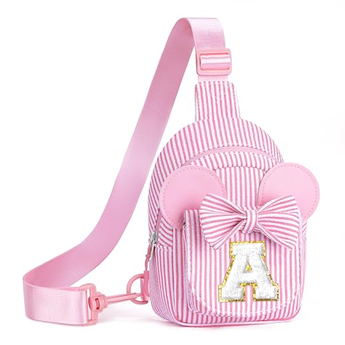 QLOVEA Valentines Day Gifts for Kids, Birthday Gifts for Girls Kids, Initial Pink Sling Bag for Kid Girl | Initial Monogram Fanny Packs Crossbody Bag...