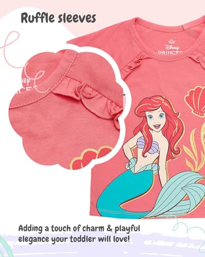 Disney Princess T-Shirt, Girls Short Sleeve Outfits for Toddlers, Belle Ariel Cinderella Jasmine3