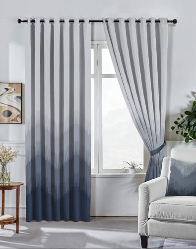 Image of Kivo Digital Print 85% Blackout Curtains for Door /Window, Thermal Insulated, Tie Back, Wider Width 50 in, Eyelet Curtains for Living Room /Bedroom (Dark Blue 7 ft Set of 1)