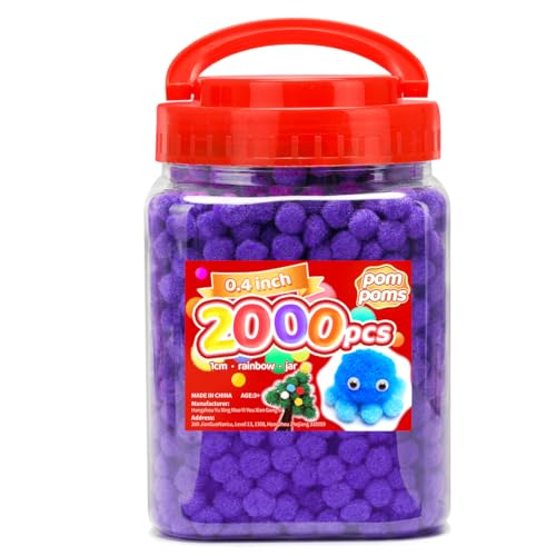 Image of Iooleem Purple Pom Poms, 0.4inch(1cm), 2000pcs, Small Size, Pom Poms for Arts and Crafts, Pom Pom Balls, Craft Supplies.