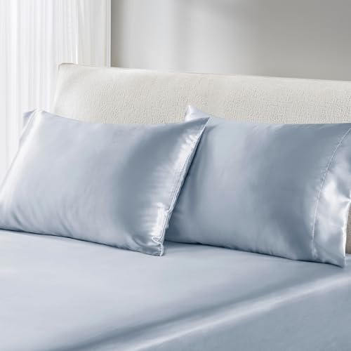 Image of Madison Park Essentials Satin Pillowcase Set of 2, Silky, Standard Blue